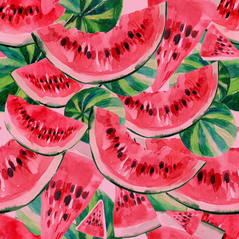 Seamless Pattern With Watermelon - Wrapped Canvas Print, 30cm H x 30cm W x 3.8cm D