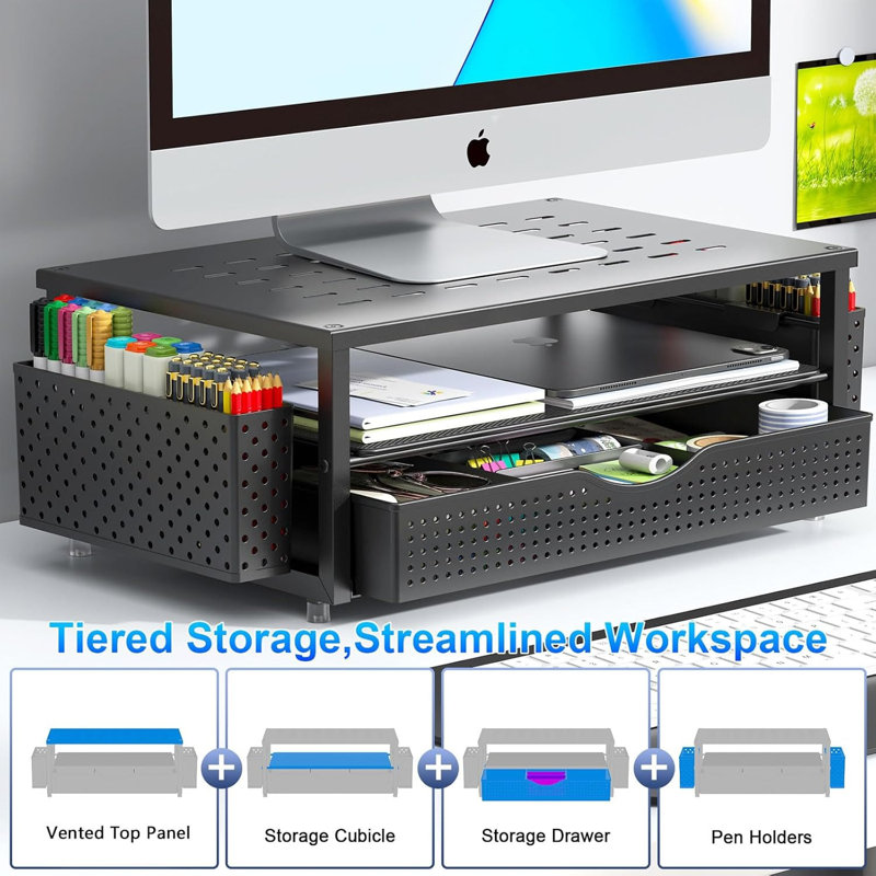 Organisateur de bureau avec support et porte-stylos noir