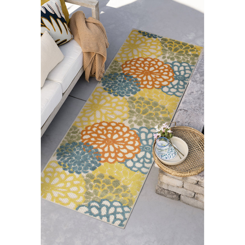 Shameekia Machine Woven Indoor and Outdoor Area Rug , Runner 2' x 8', Yellow/Blue/Orange