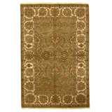 Hand Knotted Wool Oriental Area Rug in Green And Ivory