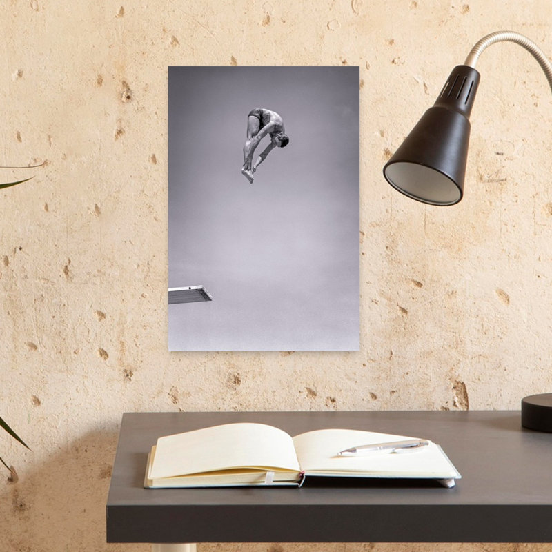 1960S Man Jumping Off Diving Board Touching Toes Doing Forward Dive In The Pike Position Classic Retro Vintage Wall Art