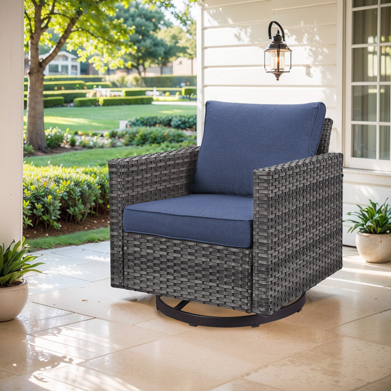 Ensemble de chaises et de table d'appoint pivotante en osier et coussins 4 po Naresa, Gris, Bleu