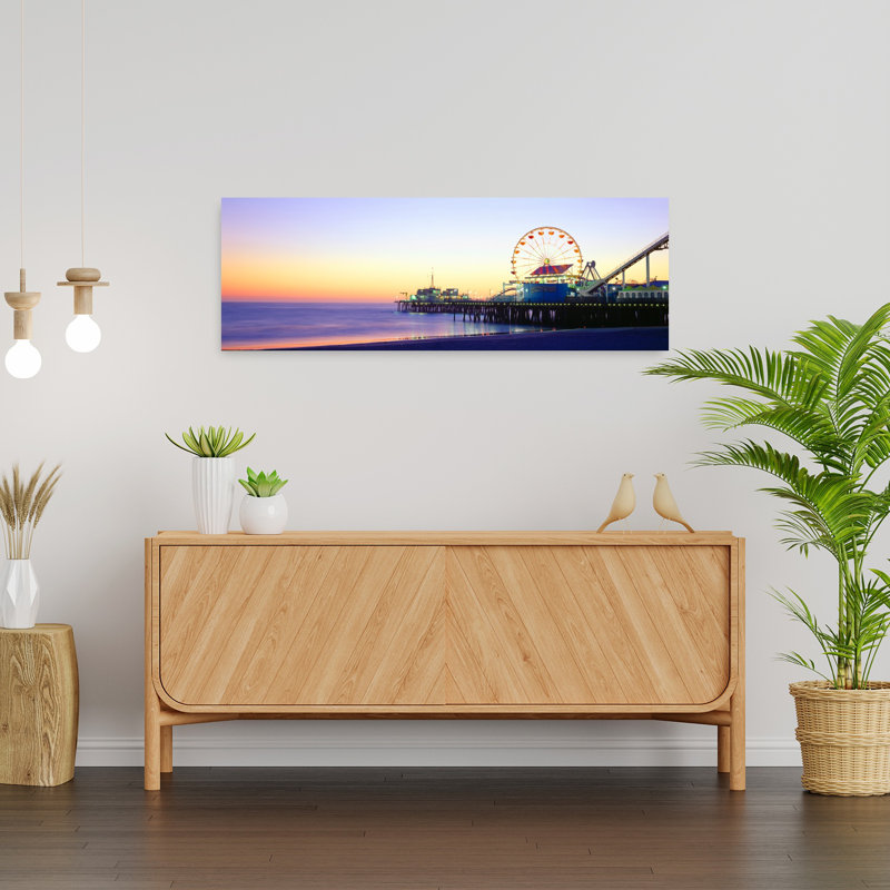 Santa Monica Pier au coucher du soleil, art abstrait côtier de Californie, H 36 po x l 12 po