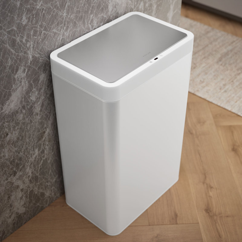 13-Gallon Touchless Stainless Steel Trash Can, Stainless Steel/White
