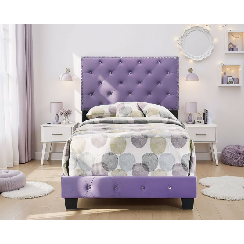 Ensemble de 2 lits en velours Modena, Lit simple, Mauve