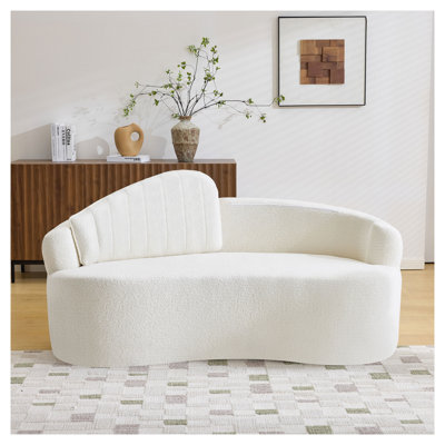 Canapé courbé en chenille 2 places en blanc, causeuse minimaliste avec mousse et support à ressorts