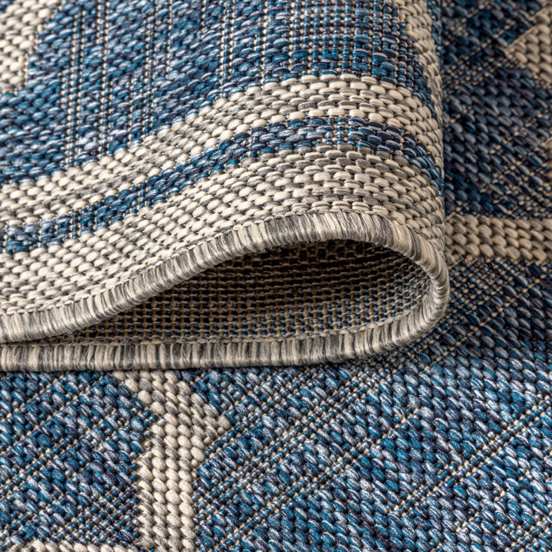 Hague Moroccan Trellis Textured Weave Navy/Gray Indoor/Outdoor Rug, Square 7'9"
