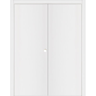 Glam G-Pro 001 Pre-Hung Soft White Laminated Modern Interior Double Door 48in x 96in Left In-Swing
