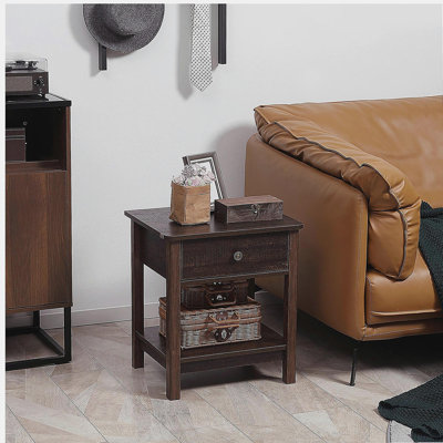 Table d'appoint avec tiroir, table d'appoint avec tablettes supérieure et inférieure, convient aux petits espaces