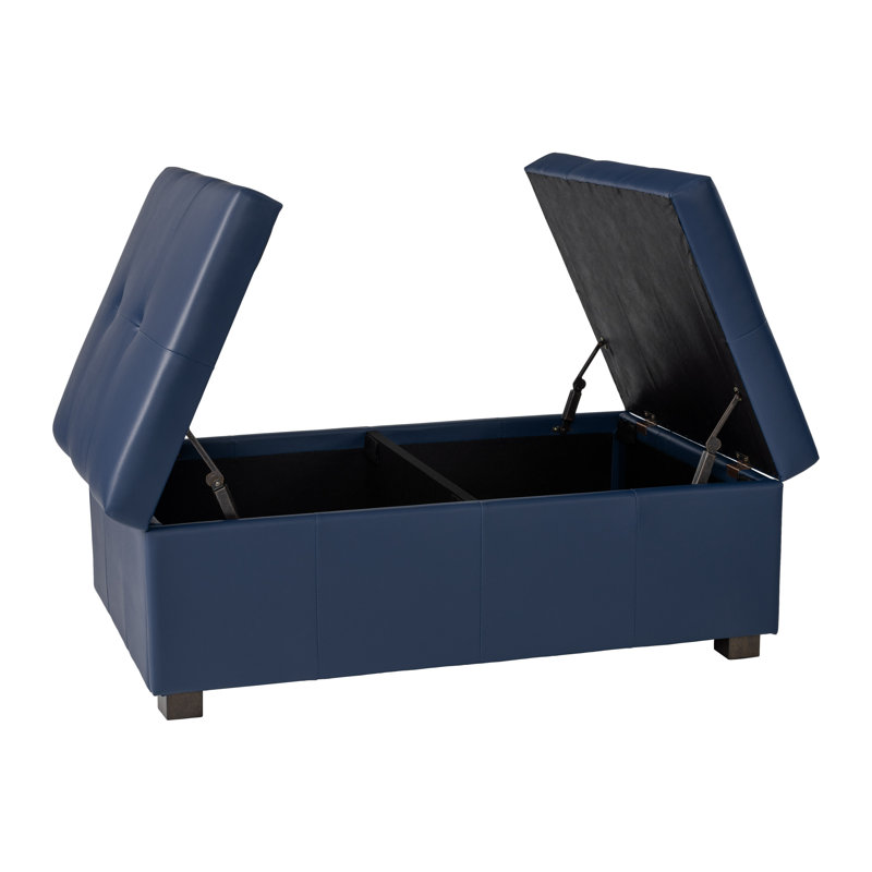 Brayce 47'' Wide Faux Leather Ottoman, Blue Faux Leather