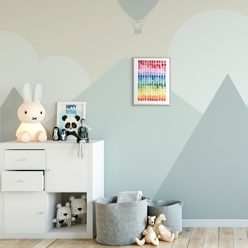 Carreaux géométriques aquarelle arc-en-ciel sur blanc, Estampe numérique Farmhouse, H 14 po x l 11 po x P 1,5 po
