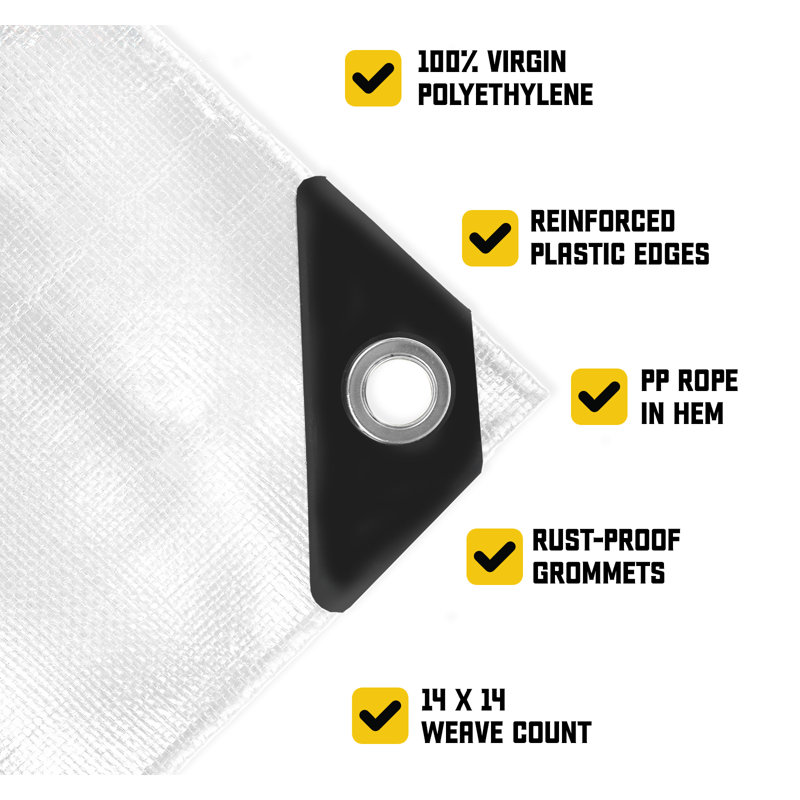 Bâche en polyéthylène robuste de 10 mil, imperméable, résistante aux rayons UV, Blanc, 24 ft. x 50 ft.