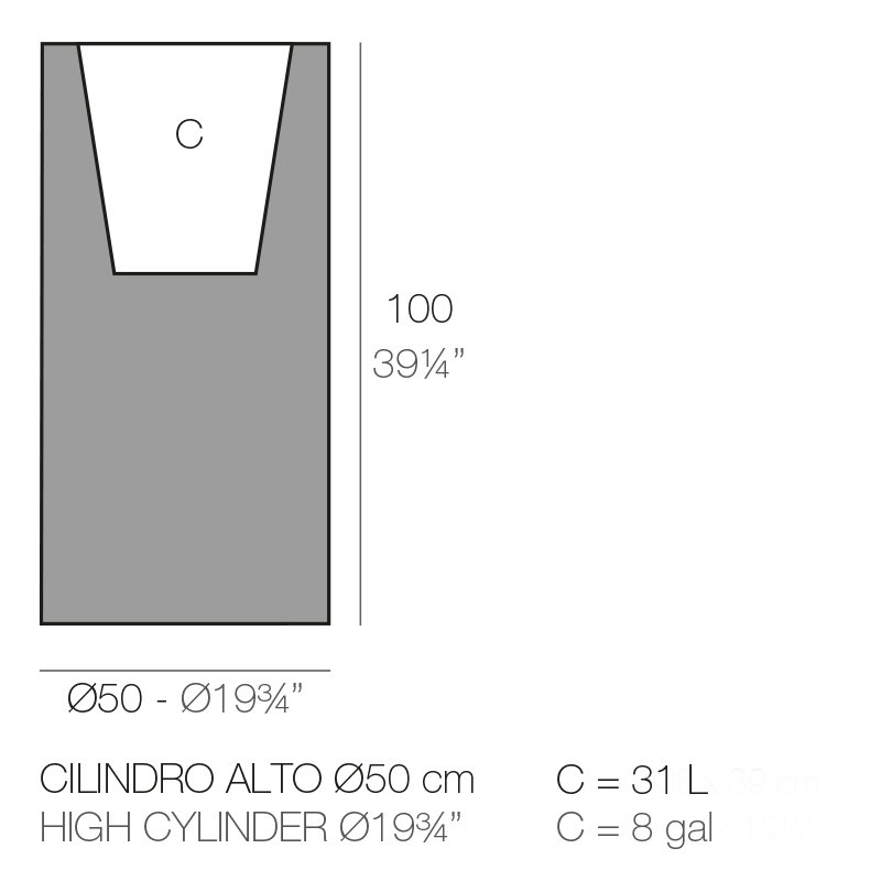 Cilindro - High Resin Pot Planter - Simple, 39.25" H x 19.75" W x 19.75" D, Black