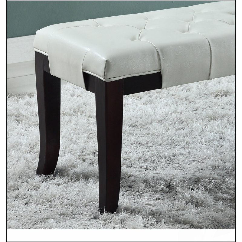 Linon Tufted Bench, Faux Leather A solid basic framework, comfortable, durable and beautiful, White