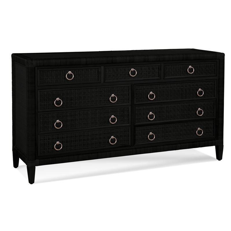 Monterey 9 Drawer 64'' W Dresser, Black, Yes, Satin Nickel