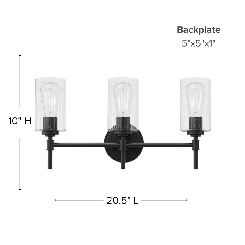 Wexton 3-Light 5.44” Wide Vanity Light, Clear Bubble, Matte Black