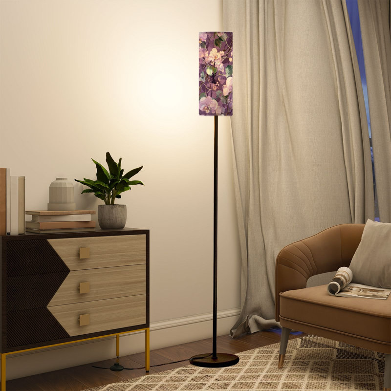 Lampe sur pied PeeNoke de 68,5 po avec aquarelle orchidée botanique