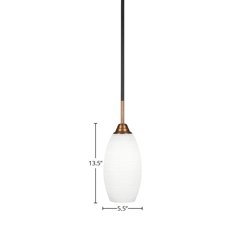 Ahern Stem Hung Pendant Shown In Matte Black & Brass Finish With 5.5" Glass, White Matrix