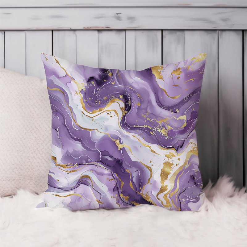 Abstract Purple & Gold Marble Geode XII Modern, 18"H x 18"W