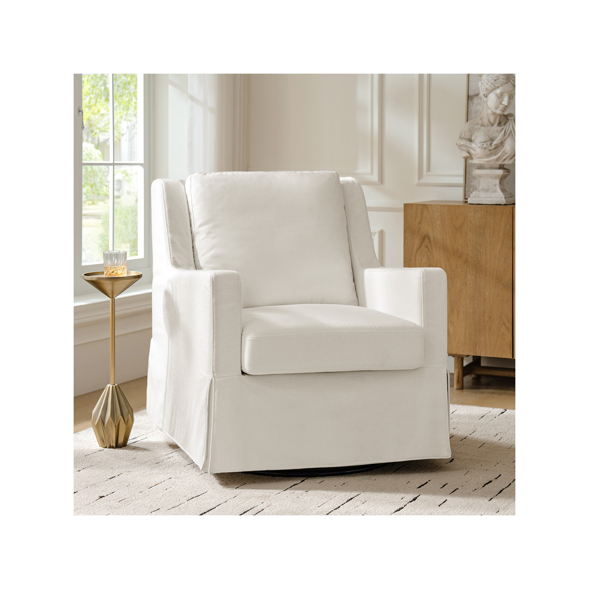 Minni Farmhouse Swivel Rocking Chair, Ivory