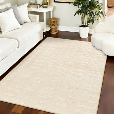 Modern Area Rug Washable Non-Slip Ivory Carpet