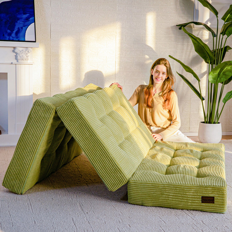Tri-Fold Velours côtelé 6 po, Vert, Grand lit