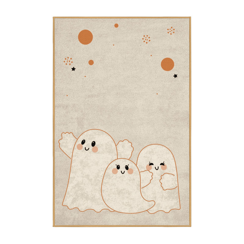 Soft Plush Farner Halloween Modern & Contemporary Abstract Area Rug in Beige – LightBrown Binding, 4x6