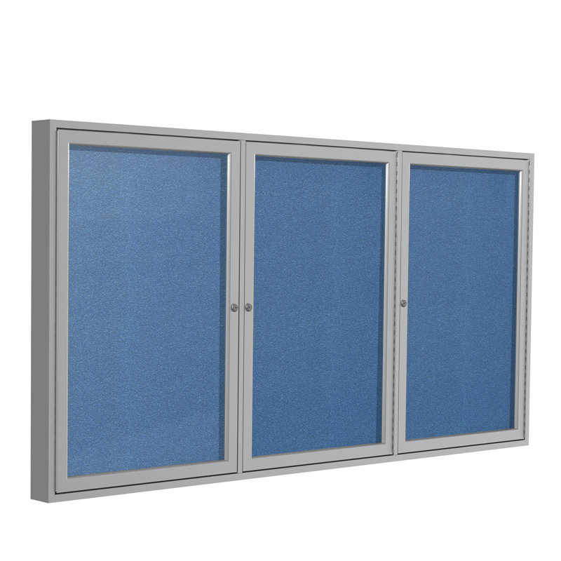 Babillard fermé en vinyle 3 portes avec cadre en satin Ghent, Océan, H 4 pi x l 6 pi, Satin