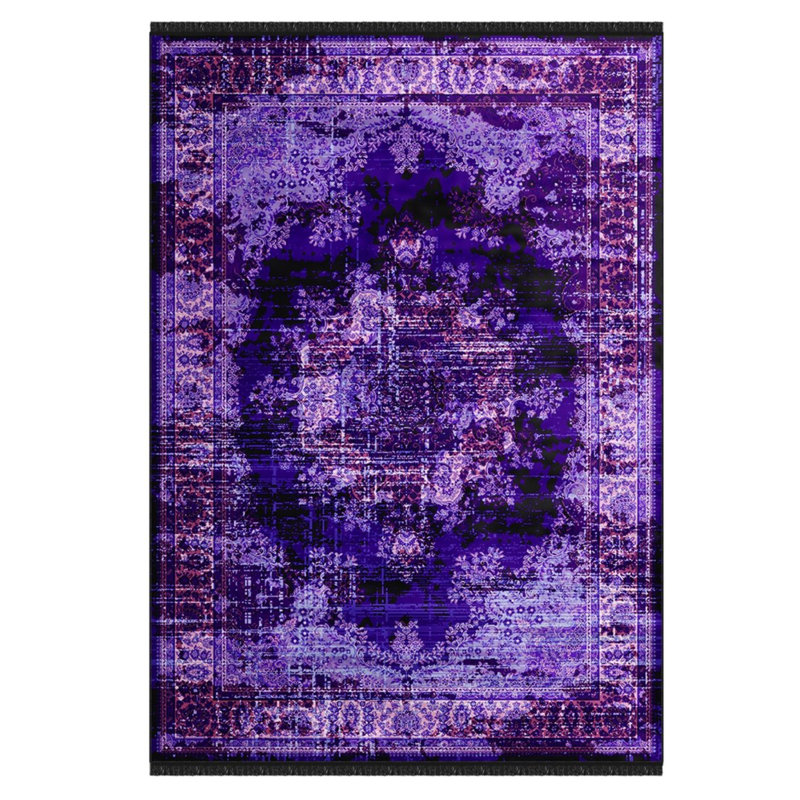 Tapis oriental en polyester et coton tissé à la machine Valenti, Rectangle 6 pi 7 po x 9 pi 11 po