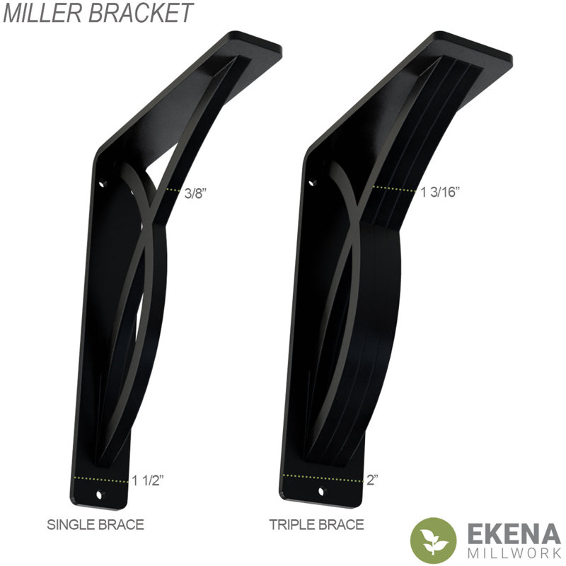 Miller Wrought Iron Bracket, 12" H x 1.5" W x 10" D, Black