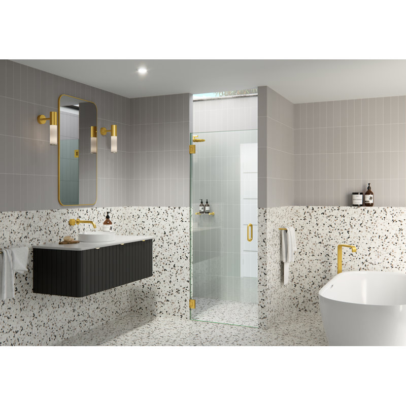 Albedo 29.5 in. x 78 in. Fully Frameless Hinge Shower Door, Brass