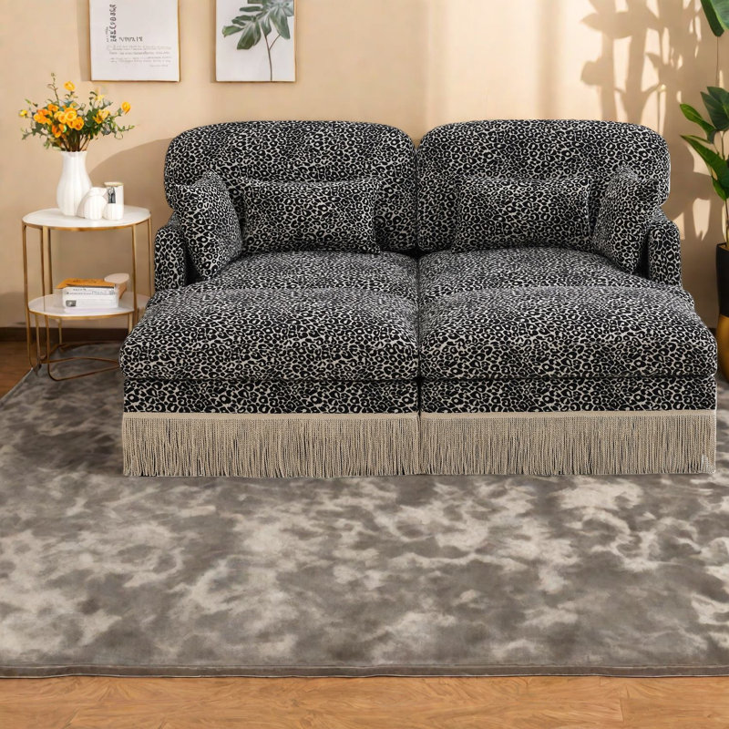 Canapés modulaires à assise profonde, salon moderne léopard chenille