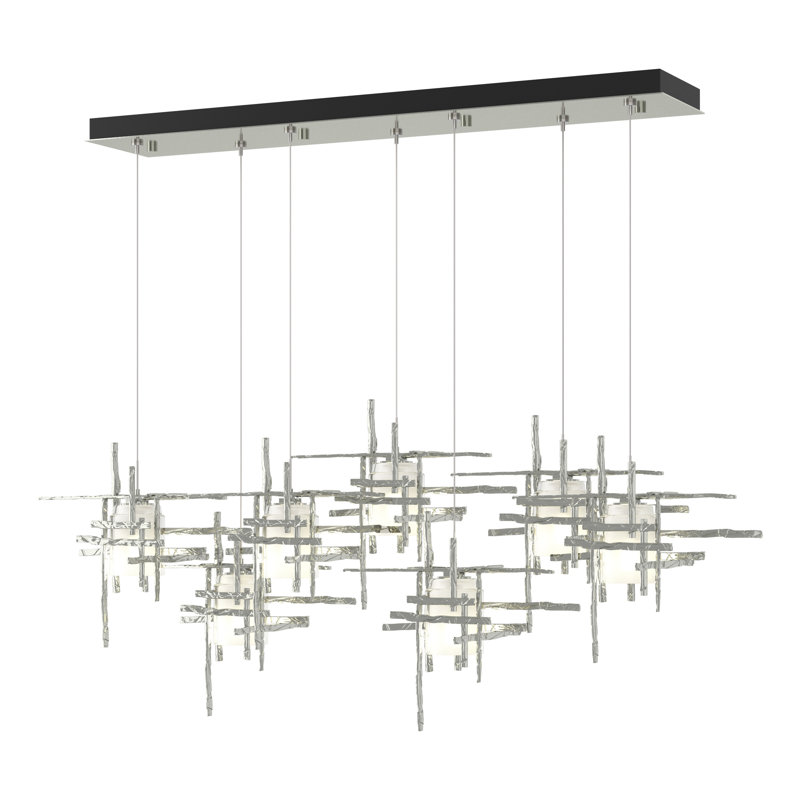 Tura 7-Light Glass Rectangular Pendant, 30" - 80", Seeded Clear, Sterling