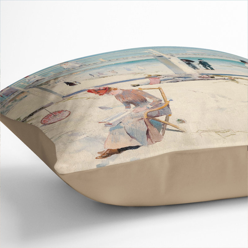 A Holiday At Mentone Square Throw Cushion, Stone, 40cm H x 40cm W x 15cm D