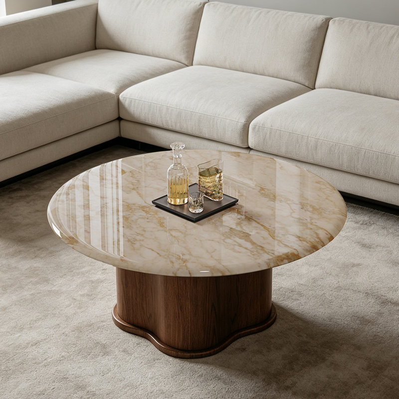 Table basse ronde en marbre de style médiéval, 15.7" H x 31.5" W x 31.5" D, Green
