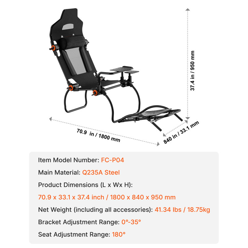 Support de volant de course pliable pour Logitech G923 / G920 / G29 Compact, H 37,40 po x l 70,90 po x P 33,10 po