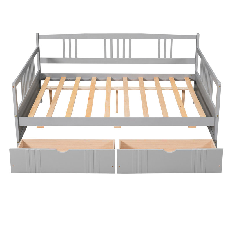 Gray Daybed With Two Storage Drawers - Solid Wood For A Tidy Home Living Area Enhancing Your Space, Gray