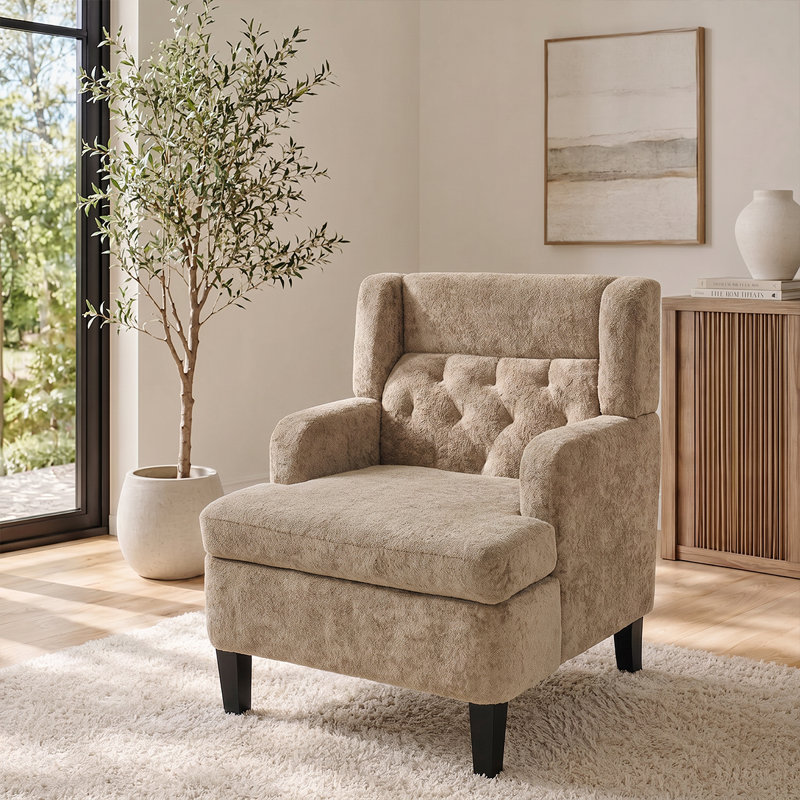 Fauteuil d'appoint moderne - Canapé simple moelleux avec dossier ergonomique et pieds en bouleau, Marron clair