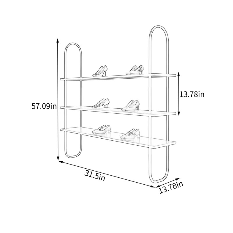 Tablette de présentation industrielle noir mat, (3 Shelves) 57.09"H x 31.5"W x 13.78"D