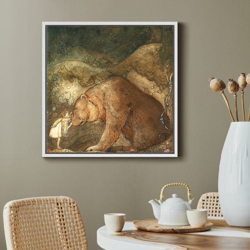 Ours et princesse, H 24 po x l 24 po x P 1,5 po, Cadre flottant blanc