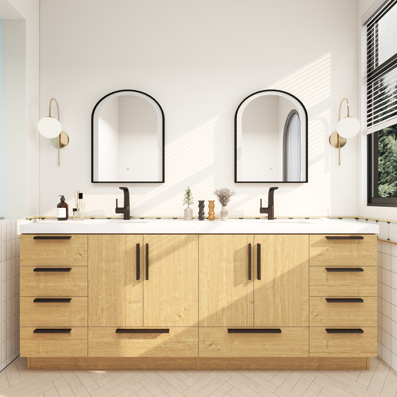 Carla Freestanding Bathroom Vanity with Double Sink, 83", Natural Oak
