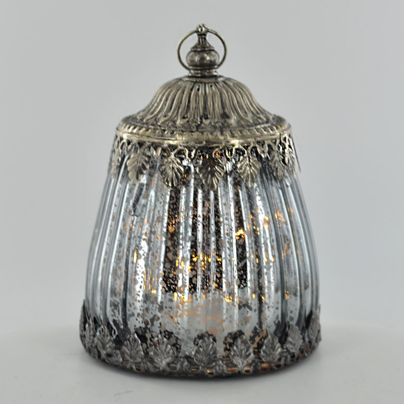 Small Gold Glass Lantern Moroccan Style Lamp, Pewter