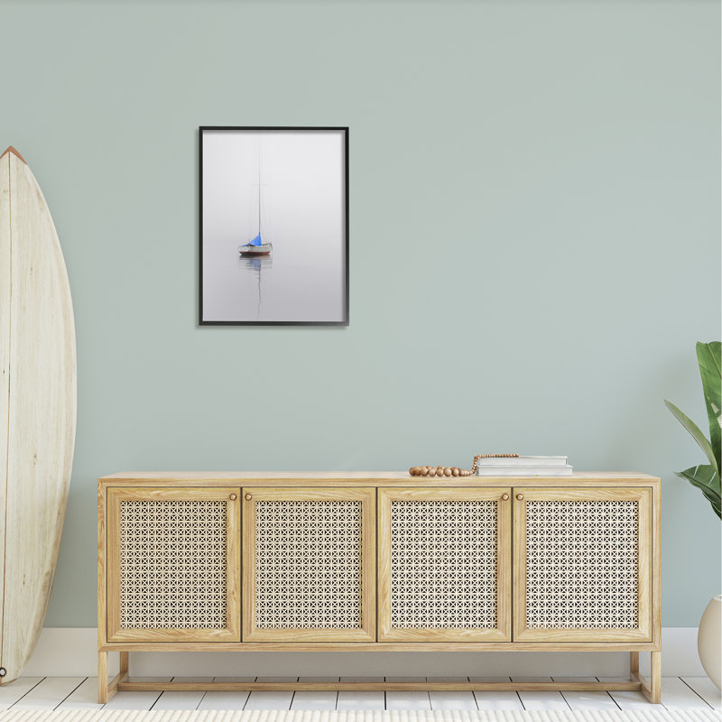 «Drifting Boat Grey Ocean Reflection» par Nicholas Bell - photographie à cadre flottant sur bois, Giclée encadrée noir minuit