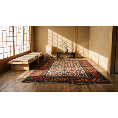 Antique Tribal Geometric Late 19th Century Ivory Caucasian Shirvan Muslim Prayer Rug