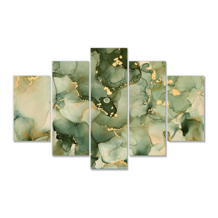 DesignArt Green Luxury Abstract Fluid Art I On Canvas 5 Pieces Painting ...