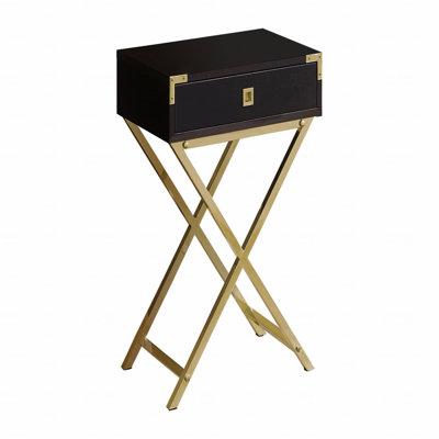 Accent Table, Side, End, Nightstand (Bedside Side Table), Lamp, Storage Drawer, Laminate, Gold Metal, Contemporary, Modern