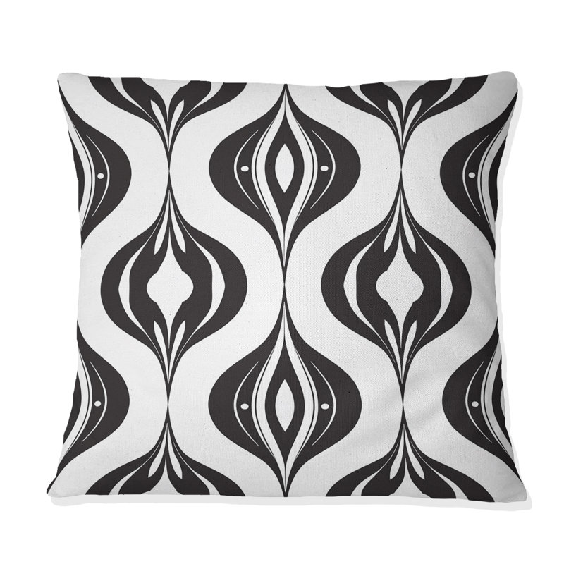 Coussin décoratif noir Mid-Century Ogee Print I - Mid-Century, H 18 po x l 18 po
