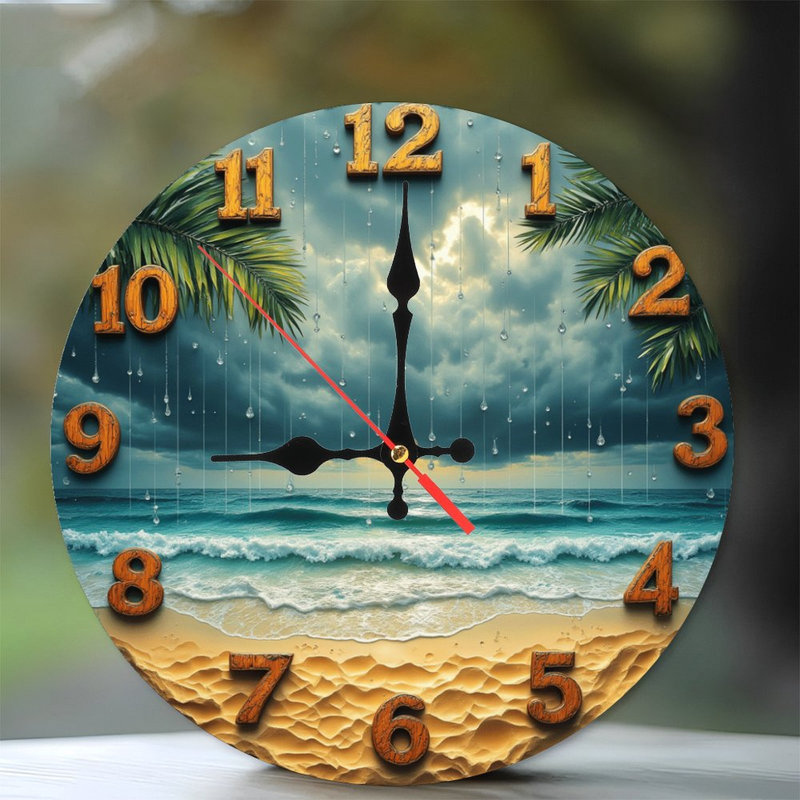 Horloge murale Rainy Beach Ocean Sunset