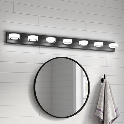 52" 7-Light Black LED Bathroom Vanity Light Dimmable Round Rotating Wall Lamp Over Mirror