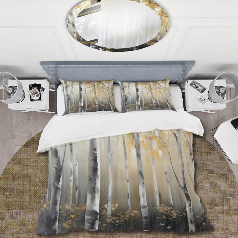 Birch Tree Dense Forest III BeddingMicrofiber / Polyester Duvet Cover Set, Queen Duvet Cover + 2 Standard Shams